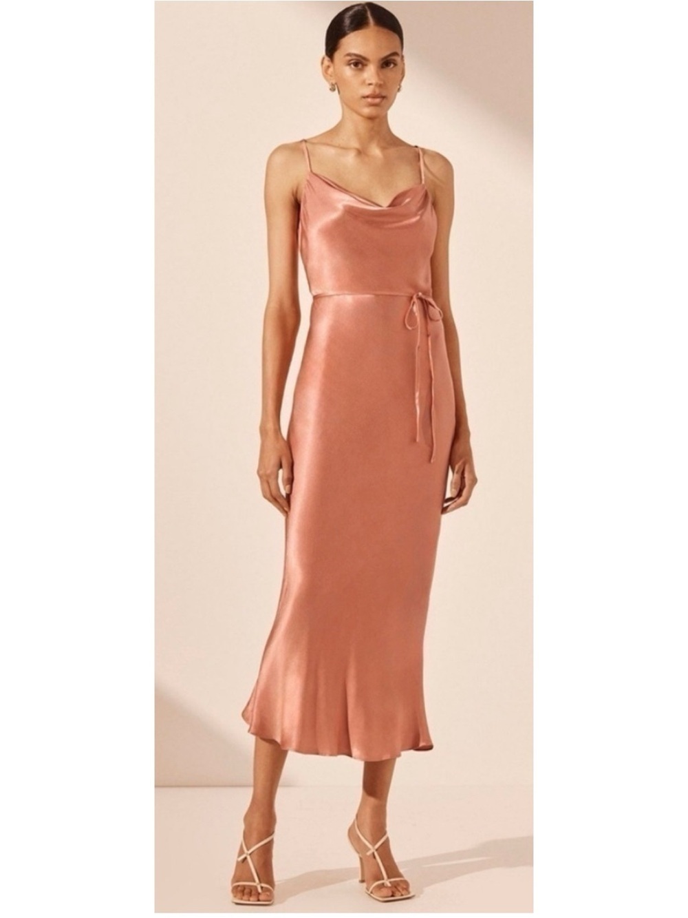 Shona Joy La Lune Bias Cowl Midi Dress in Antique Rose US: 10